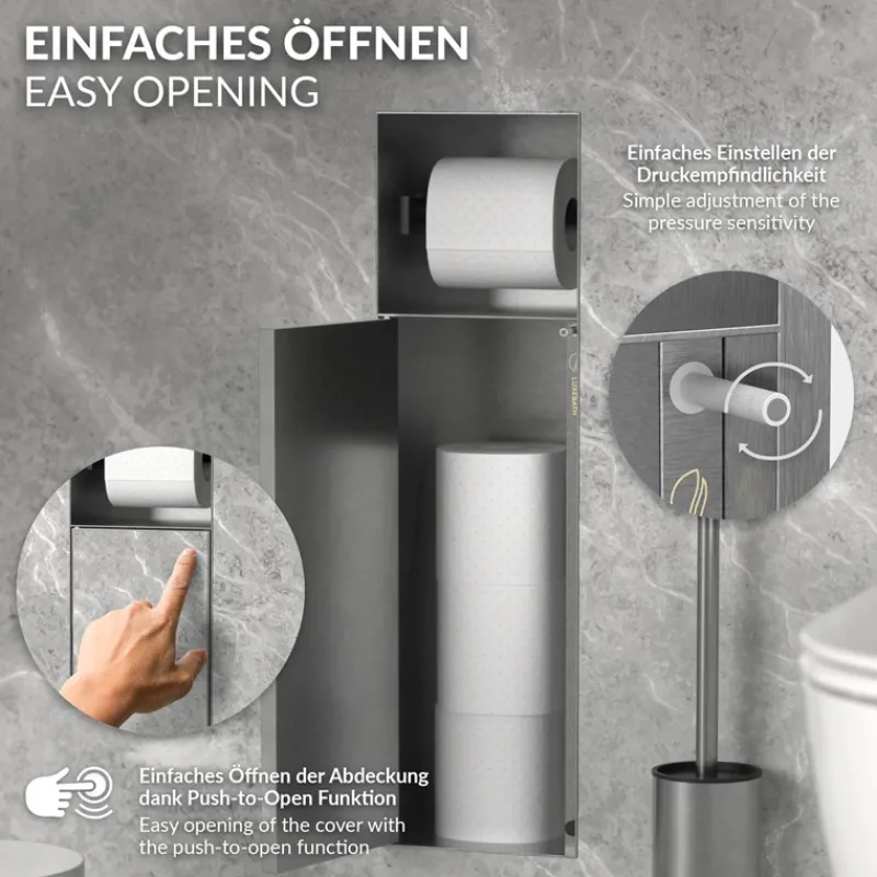Unterputz-Schrankmodul befliesbar mit Toilettenbürste 60x20x14cm, Silber, Edelstahl WC Wandnische LuxeBath-ECD Germany Online