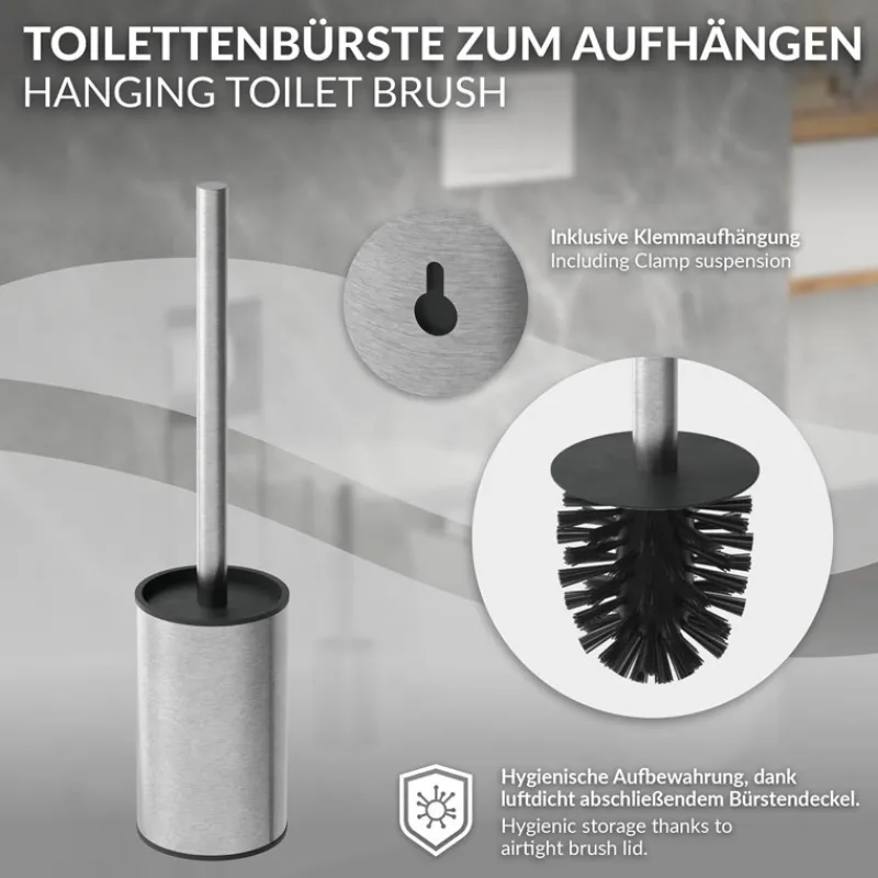 Unterputz-Schrankmodul befliesbar mit Toilettenbürste 60x20x14cm, Silber, Edelstahl WC Wandnische LuxeBath-ECD Germany Online