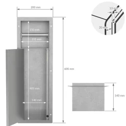 Unterputz-Schrankmodul befliesbar mit Toilettenbürste 60x20x14cm, Silber, Edelstahl WC Wandnische LuxeBath-ECD Germany Online
