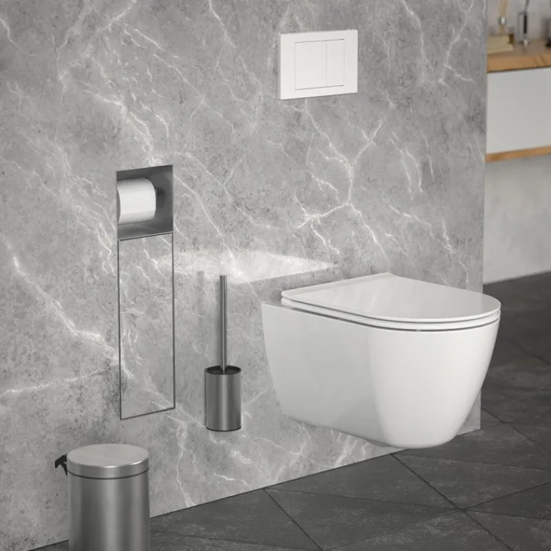 Unterputz-Schrankmodul befliesbar mit Toilettenbürste 60x20x14cm, Silber, Edelstahl WC Wandnische LuxeBath-ECD Germany Online