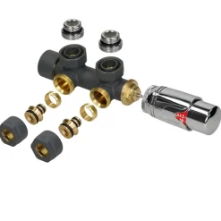 Ventil Armaturen Set Multiblock Anthrazit Eckform inkl. Thermostatkopf LuxeBath-ECD Germany Clearance