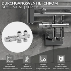 Ventil Armaturen Set Multiblock Chrome Durchgangsform inkl. Thermostatkopf LuxeBath-ECD Germany Hot