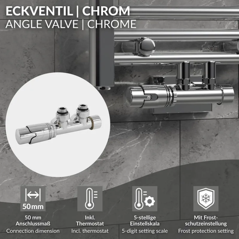 Ventil-Armaturen Set Multiblock Chrom Eckform inkl. Thermostatkopf LuxeBath-ECD Germany