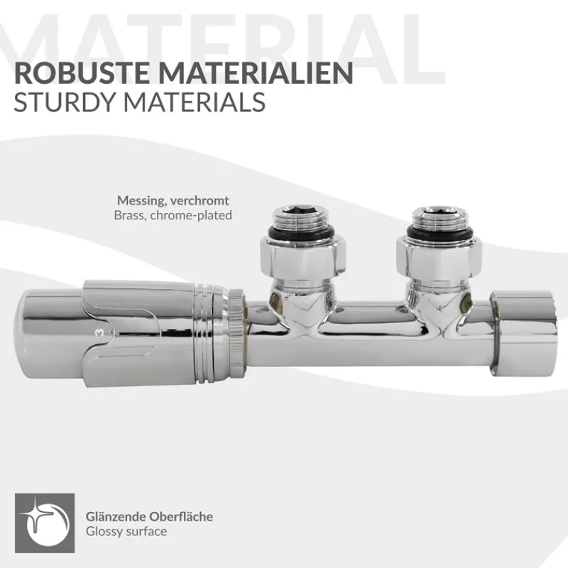 Ventil-Armaturen Set Multiblock Chrom Eckform inkl. Thermostatkopf LuxeBath-ECD Germany