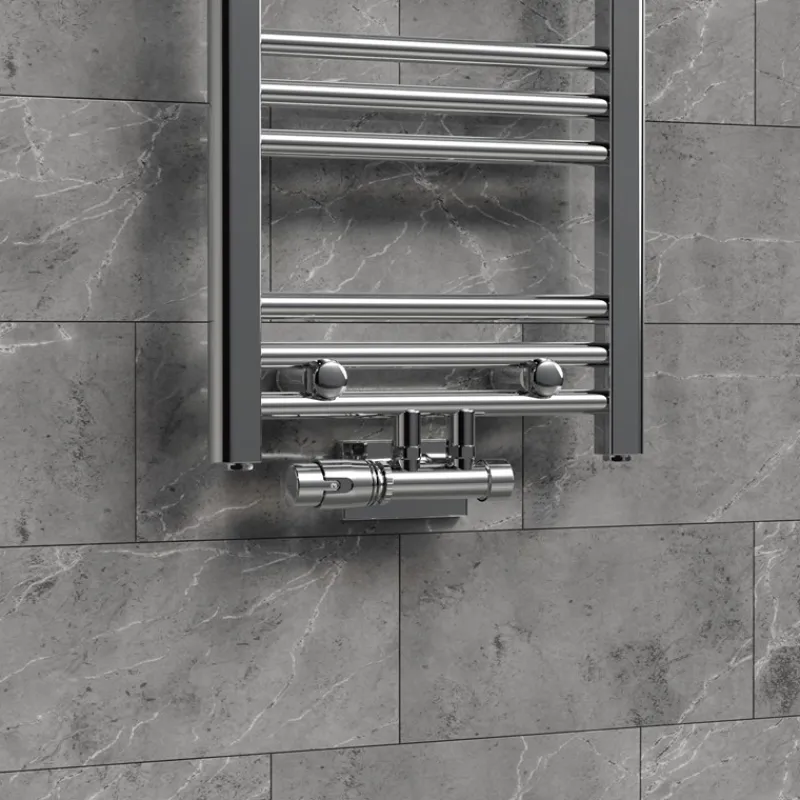 Ventil-Armaturen Set Multiblock Chrom Eckform inkl. Thermostatkopf LuxeBath-ECD Germany