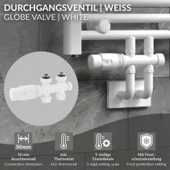 Ventil-Armaturen Set Multiblock Weiß Durchgangsform inkl. Thermostatkopf LuxeBath-ECD Germany Clearance
