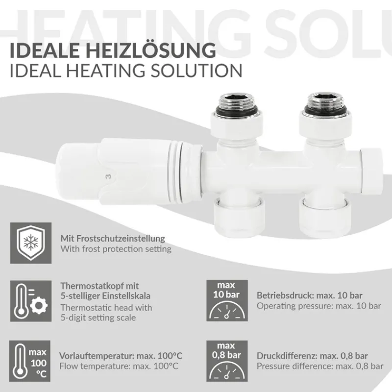 Ventil-Armaturen Set Multiblock Weiß Durchgangsform inkl. Thermostatkopf LuxeBath-ECD Germany Clearance