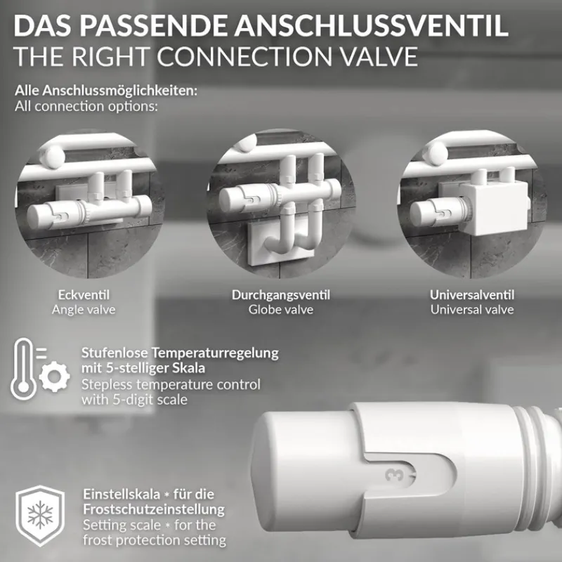Ventil-Armaturen Set Multiblock Weiß Durchgangsform inkl. Thermostatkopf LuxeBath-ECD Germany Clearance