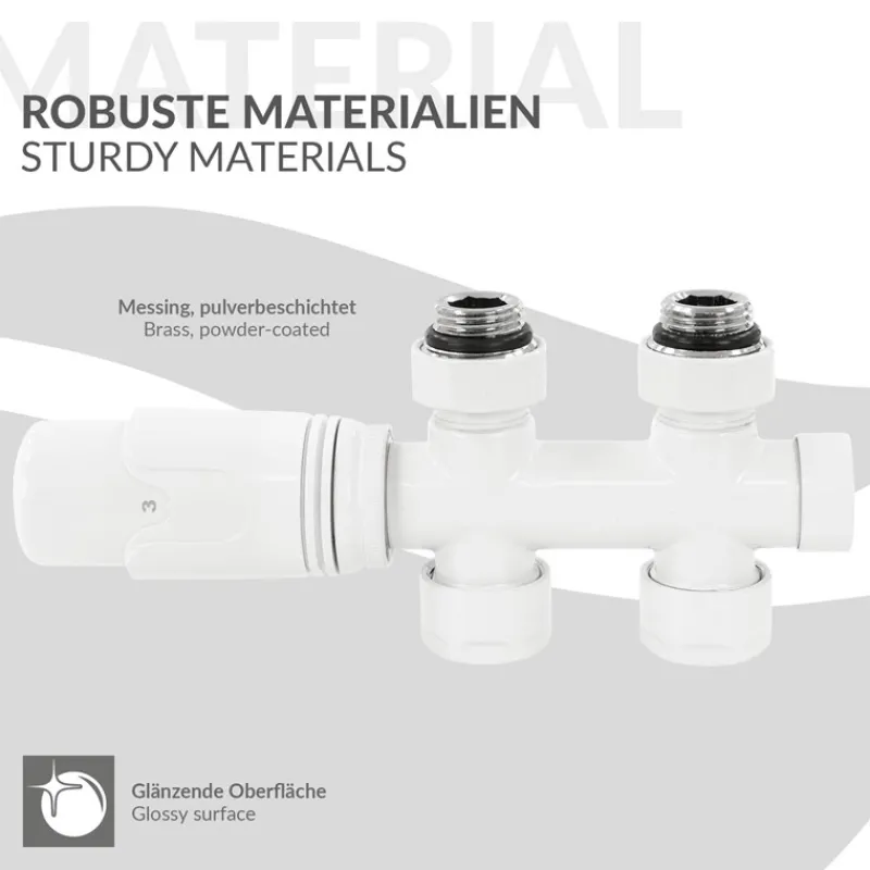 Ventil-Armaturen Set Multiblock Weiß Durchgangsform inkl. Thermostatkopf LuxeBath-ECD Germany Clearance