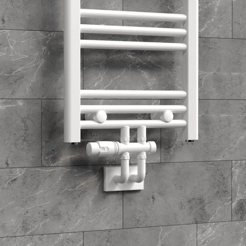 Ventil-Armaturen Set Multiblock Weiß Durchgangsform inkl. Thermostatkopf LuxeBath-ECD Germany Clearance