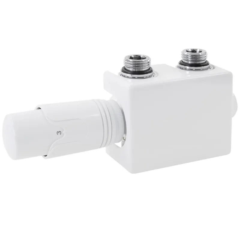 Ventil-Armaturen Set Weiß Universal für Eck- und Durchgangsform inkl. Thermostatkopf LuxeBath-ECD Germany Hot