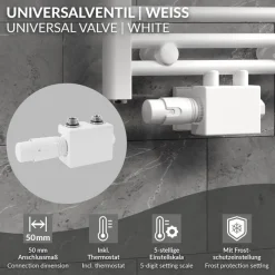 Ventil-Armaturen Set Weiß Universal für Eck- und Durchgangsform inkl. Thermostatkopf LuxeBath-ECD Germany Hot