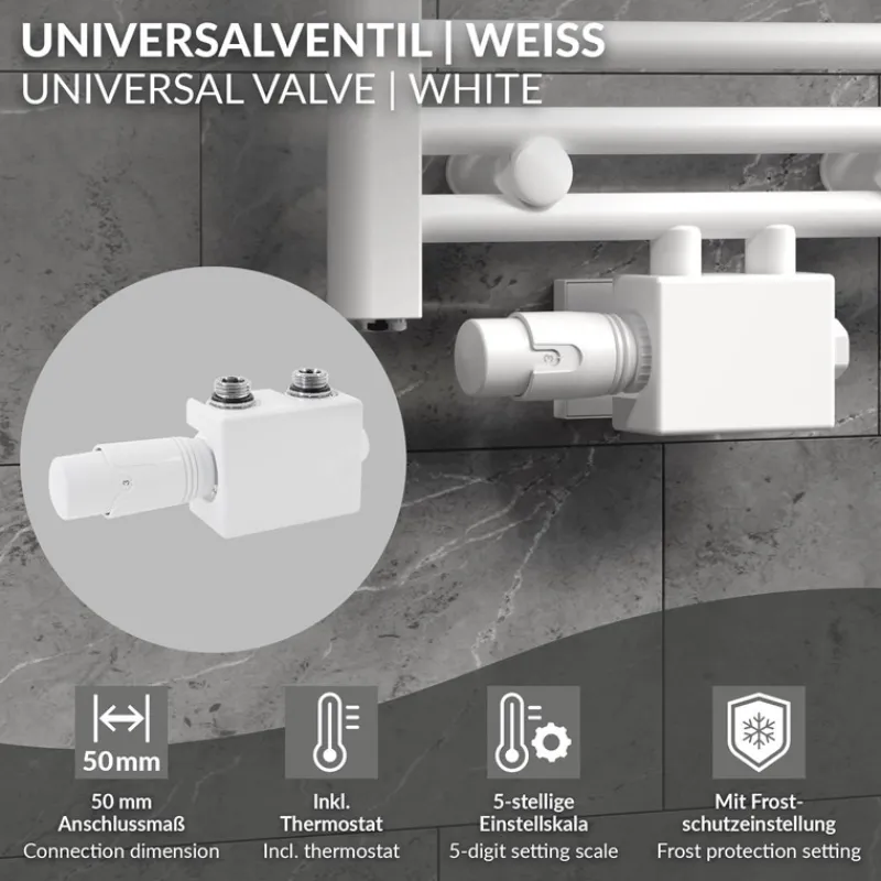 Ventil-Armaturen Set Weiß Universal für Eck- und Durchgangsform inkl. Thermostatkopf LuxeBath-ECD Germany Hot