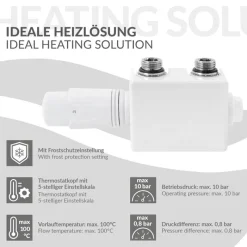 Ventil-Armaturen Set Weiß Universal für Eck- und Durchgangsform inkl. Thermostatkopf LuxeBath-ECD Germany Hot
