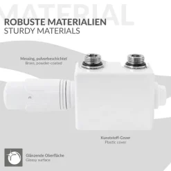 Ventil-Armaturen Set Weiß Universal für Eck- und Durchgangsform inkl. Thermostatkopf LuxeBath-ECD Germany Hot