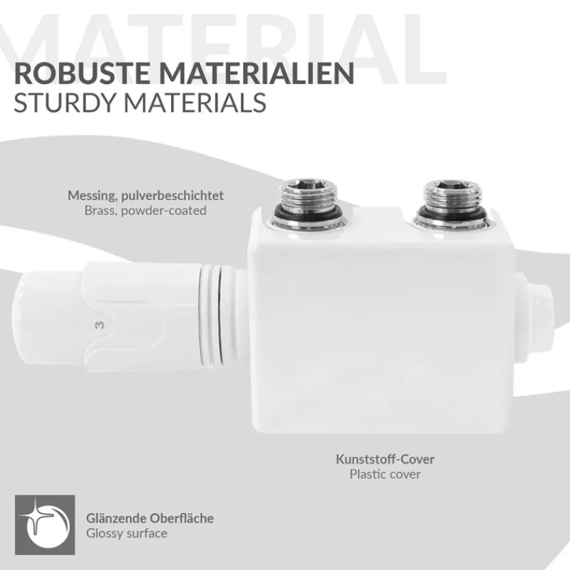 Ventil-Armaturen Set Weiß Universal für Eck- und Durchgangsform inkl. Thermostatkopf LuxeBath-ECD Germany Hot