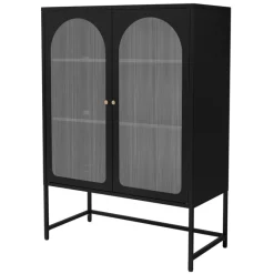 Vitrinenschrank doppeltürig 85x102x40 cm Vitrine mit 2 Einlegeböden Schwarz aus Stahl ML-Design-ECD Germany New