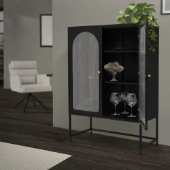 Vitrinenschrank doppeltürig 85x102x40 cm Vitrine mit 2 Einlegeböden Schwarz aus Stahl ML-Design-ECD Germany New