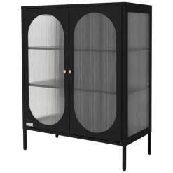 Vitrinenschrank doppeltürig 80x102,5x40 cm Vitrine mit 2 Einlegeböden Schwarz aus Stahl ML-Design-ECD Germany New