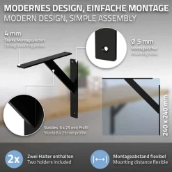 Wandkonsole Regalhalterung 2er Set 240 x 240 mm Schwarz aus Aluminium ML-Design-ECD Germany Online