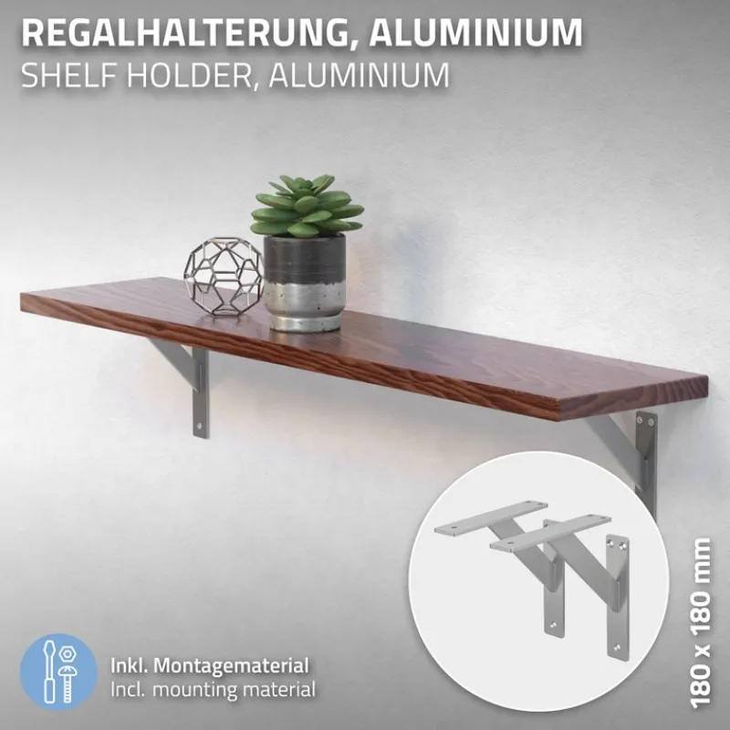 Wandkonsole Regalhalterung 2er Set 180 x 180 mm Silber aus Aluminium ML-Design-ECD Germany