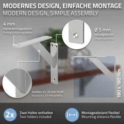 Wandkonsole Regalhalterung 2er Set 180 x 180 mm Silber aus Aluminium ML-Design-ECD Germany