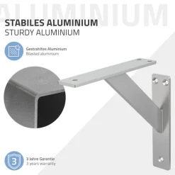 Wandkonsole Regalhalterung 2er Set 180 x 180 mm Silber aus Aluminium ML-Design-ECD Germany