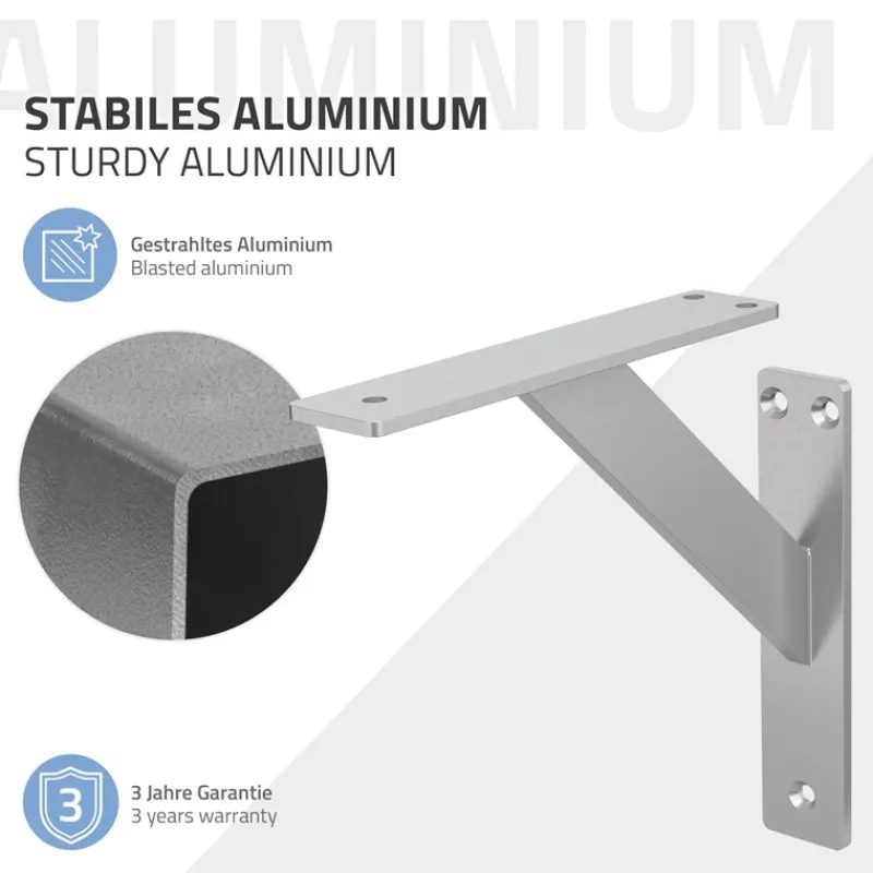 Wandkonsole Regalhalterung 2er Set 180 x 180 mm Silber aus Aluminium ML-Design-ECD Germany