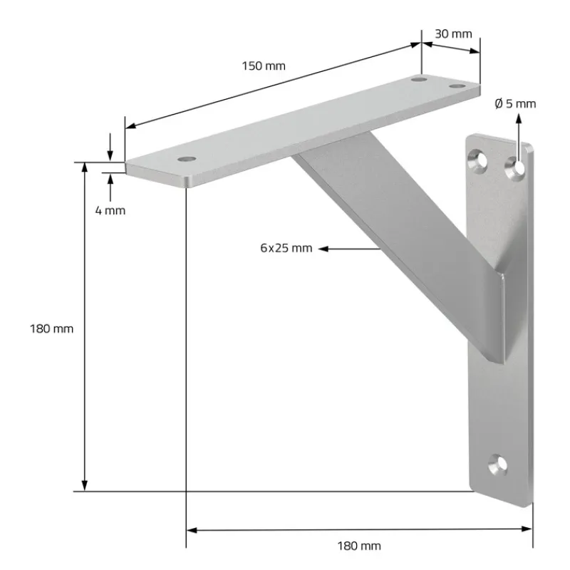 Wandkonsole Regalhalterung 2er Set 180 x 180 mm Silber aus Aluminium ML-Design-ECD Germany