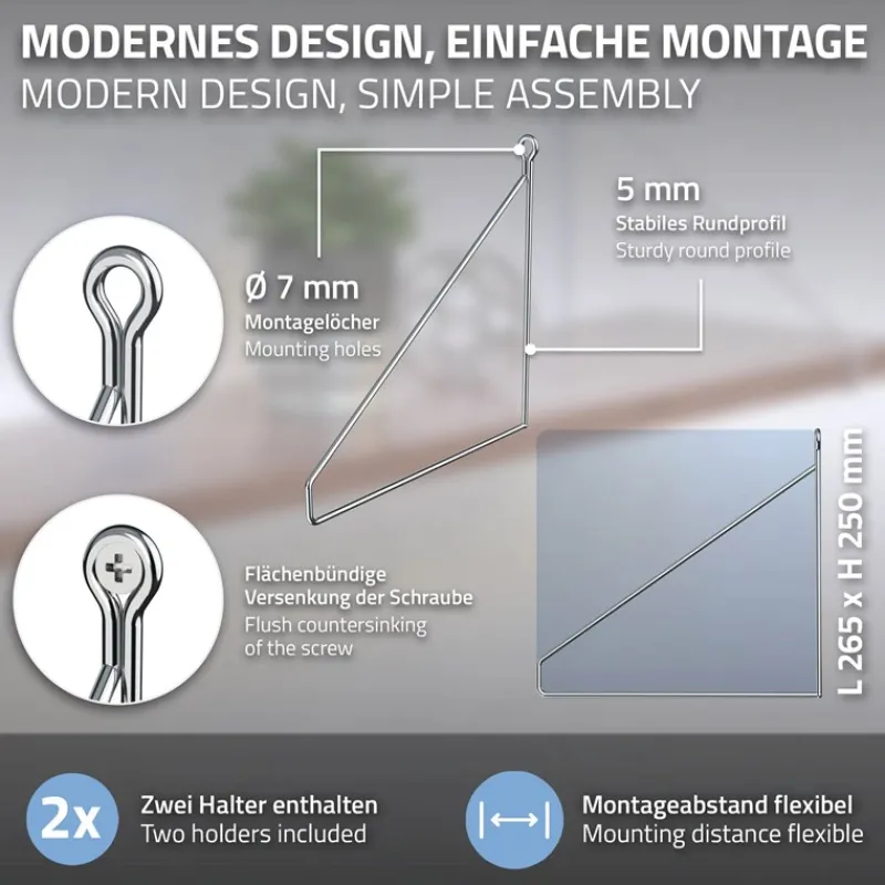 Wandkonsole Regalhalterung 2er Set 250 x 250 mm Silber aus Stahl ML-Design-ECD Germany Online
