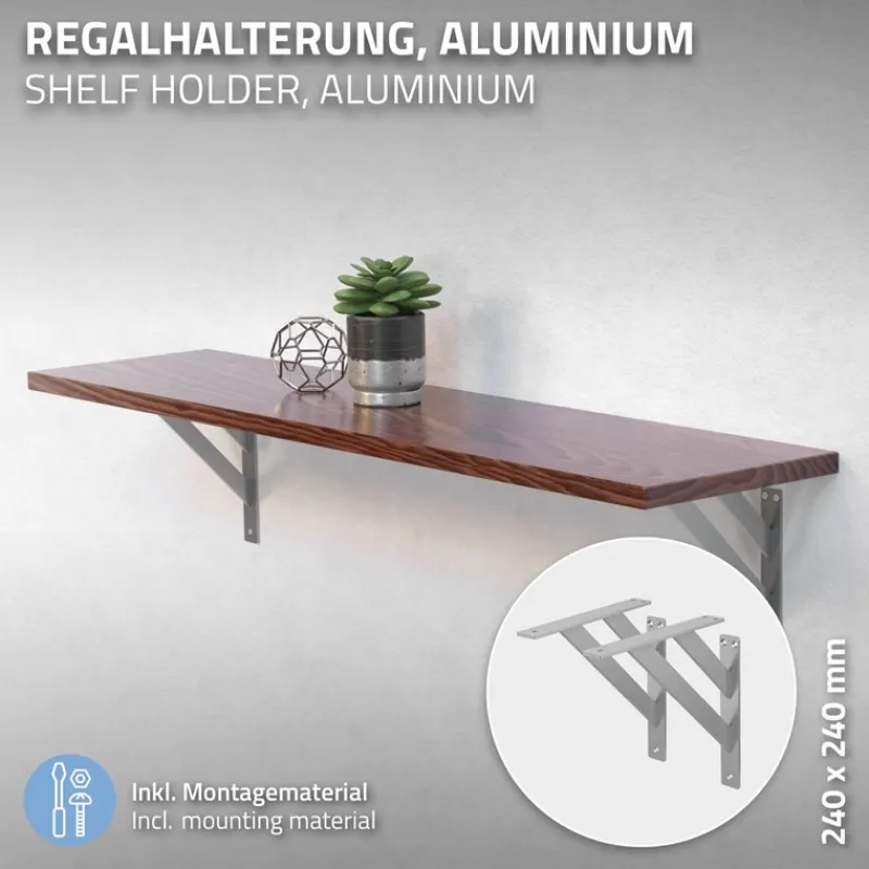Wandkonsole Regalhalterung 2er Set 240 x 240 mm Silber aus Aluminium ML-Design-ECD Germany Sale