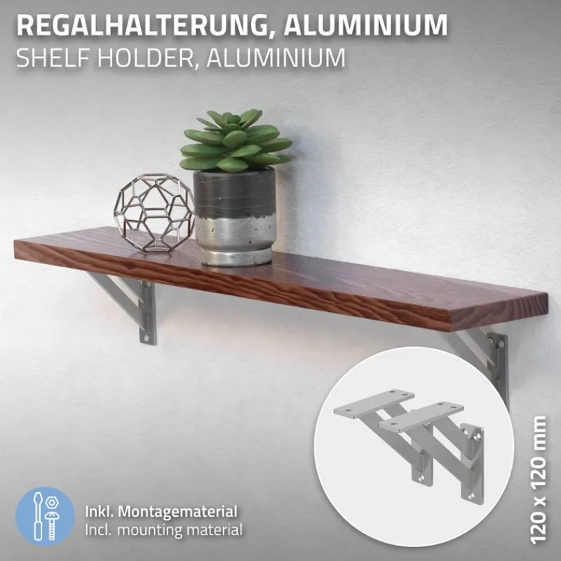 Wandkonsole Regalhalterung 2er Set 120 x 120 mm Silber aus Aluminium ML-Design-ECD Germany Online
