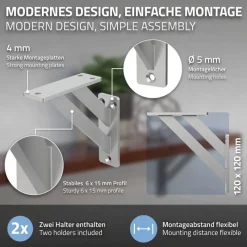 Wandkonsole Regalhalterung 2er Set 120 x 120 mm Silber aus Aluminium ML-Design-ECD Germany Online