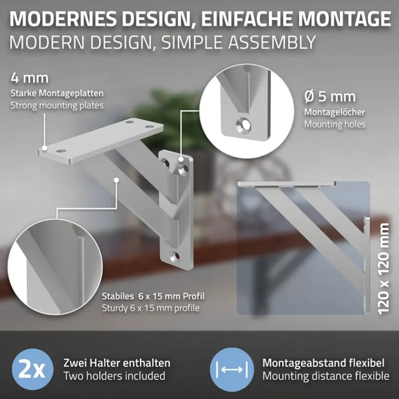 Wandkonsole Regalhalterung 2er Set 120 x 120 mm Silber aus Aluminium ML-Design-ECD Germany Online