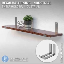 Wandkonsole Regalhalterung 2er Set 200 x 140 mm Grau Stahl ML-Design-ECD Germany Clearance