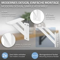 Wandkonsole Regalhalterung 2er Set 120 x 120 mm Weiß aus Aluminium ML-Design-ECD Germany Clearance