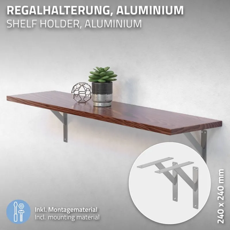 Wandkonsole Regalhalterung 2er Set 240 x 240 mm Silber aus Aluminium ML-Design-ECD Germany Best