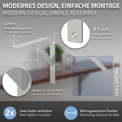 Wandkonsole Regalhalterung 2er Set 240 x 240 mm Silber aus Aluminium ML-Design-ECD Germany Best