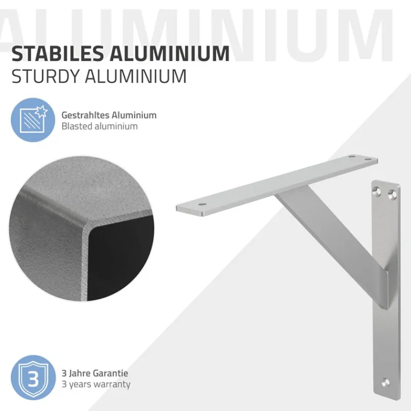 Wandkonsole Regalhalterung 2er Set 240 x 240 mm Silber aus Aluminium ML-Design-ECD Germany Best