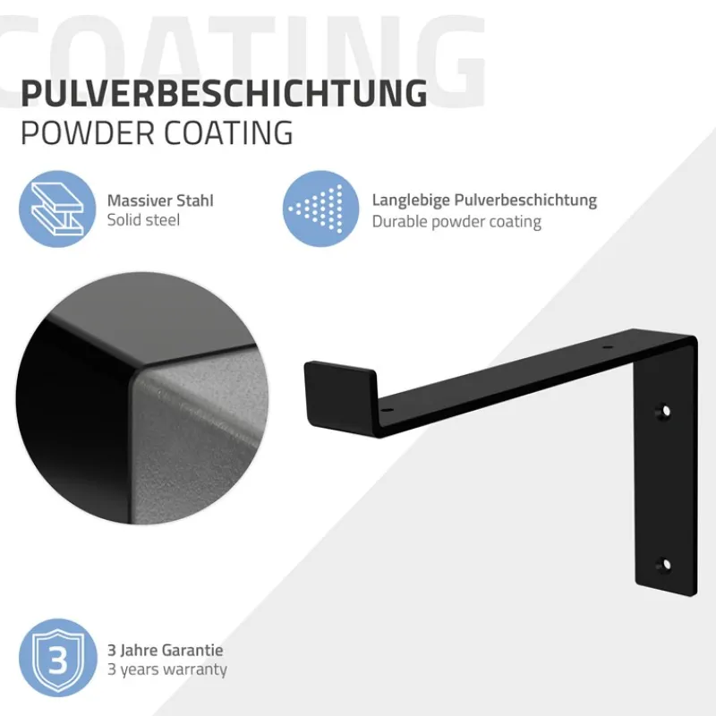 Wandkonsole Regalhalterung 2er Set 250 x 145 mm Schwarz aus Stahl ML-Design-ECD Germany Best