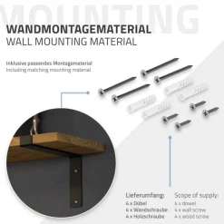 Wandkonsole Regalhalterung 2er Set 250 x 145 mm Schwarz aus Stahl ML-Design-ECD Germany Best