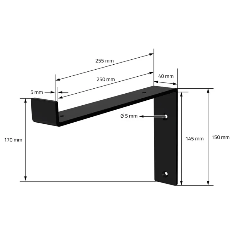 Wandkonsole Regalhalterung 2er Set 250 x 145 mm Schwarz aus Stahl ML-Design-ECD Germany Best