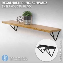 Wandkonsole Regalhalterung 2er Set 160 x 155 x 170 mm Schwarz aus Stahl ML-Design-ECD Germany
