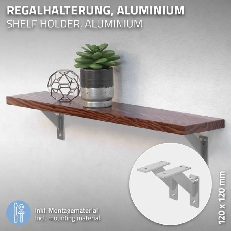 Wandkonsole Regalhalterung 2er Set 120 x 120 mm Silber aus Aluminium ML-Design-ECD Germany Outlet