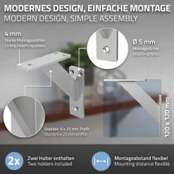 Wandkonsole Regalhalterung 2er Set 120 x 120 mm Silber aus Aluminium ML-Design-ECD Germany Outlet