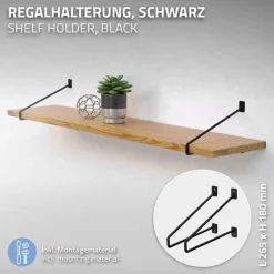 Wandkonsole Regalhalterung 2er Set 265 x180 mm Schwarz aus Stahl ML-Design-ECD Germany Sale