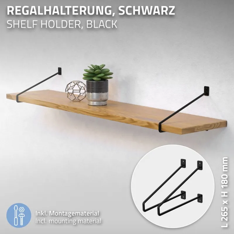 Wandkonsole Regalhalterung 2er Set 265 x180 mm Schwarz aus Stahl ML-Design-ECD Germany Sale