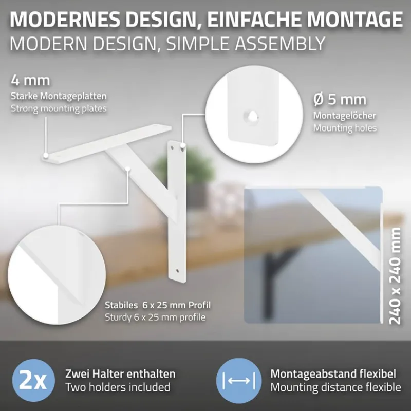 Wandkonsole Regalhalterung 2er Set 240 x 240 mm Weiß aus Aluminium ML-Design-ECD Germany