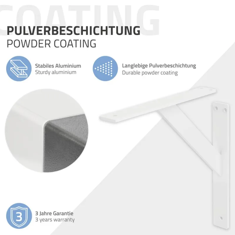 Wandkonsole Regalhalterung 2er Set 240 x 240 mm Weiß aus Aluminium ML-Design-ECD Germany