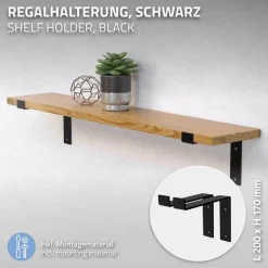 Wandkonsole Regalhalterung 2er Set 200 x 145 mm Schwarz aus Stahl ML-Design-ECD Germany Online